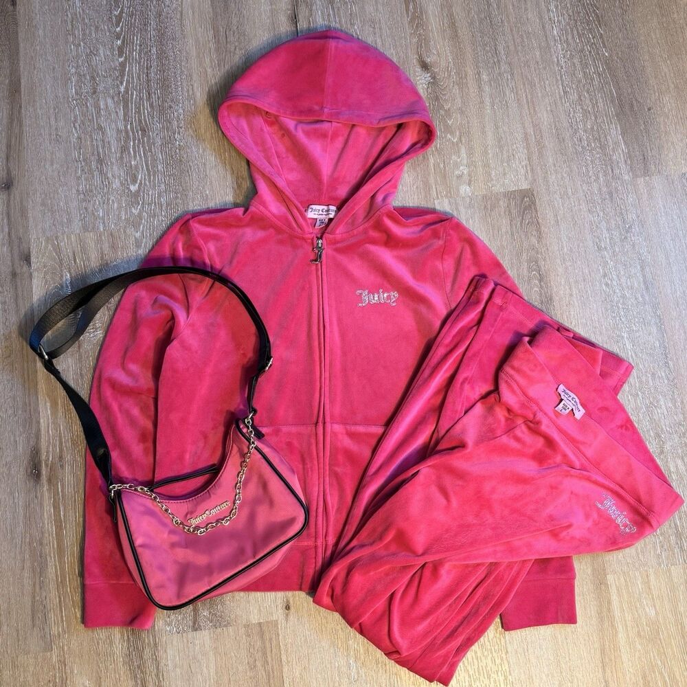 Y2K Juicy Couture Velour Tracksuit & Shoulder Bag Pink Bundle Size L Los Angeles